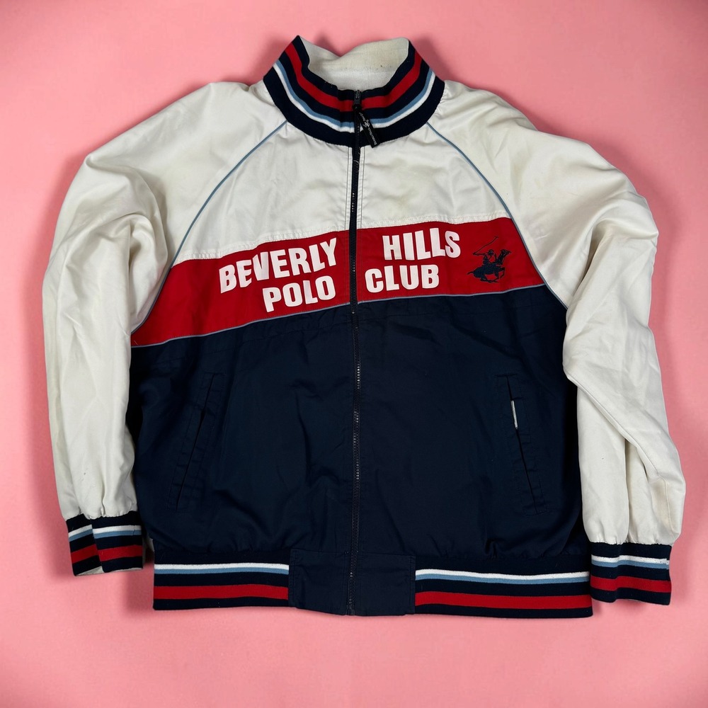 Vintage Beverly Hills Polo Club Track Jacket Mens XL Colorblock Windbreaker Navy